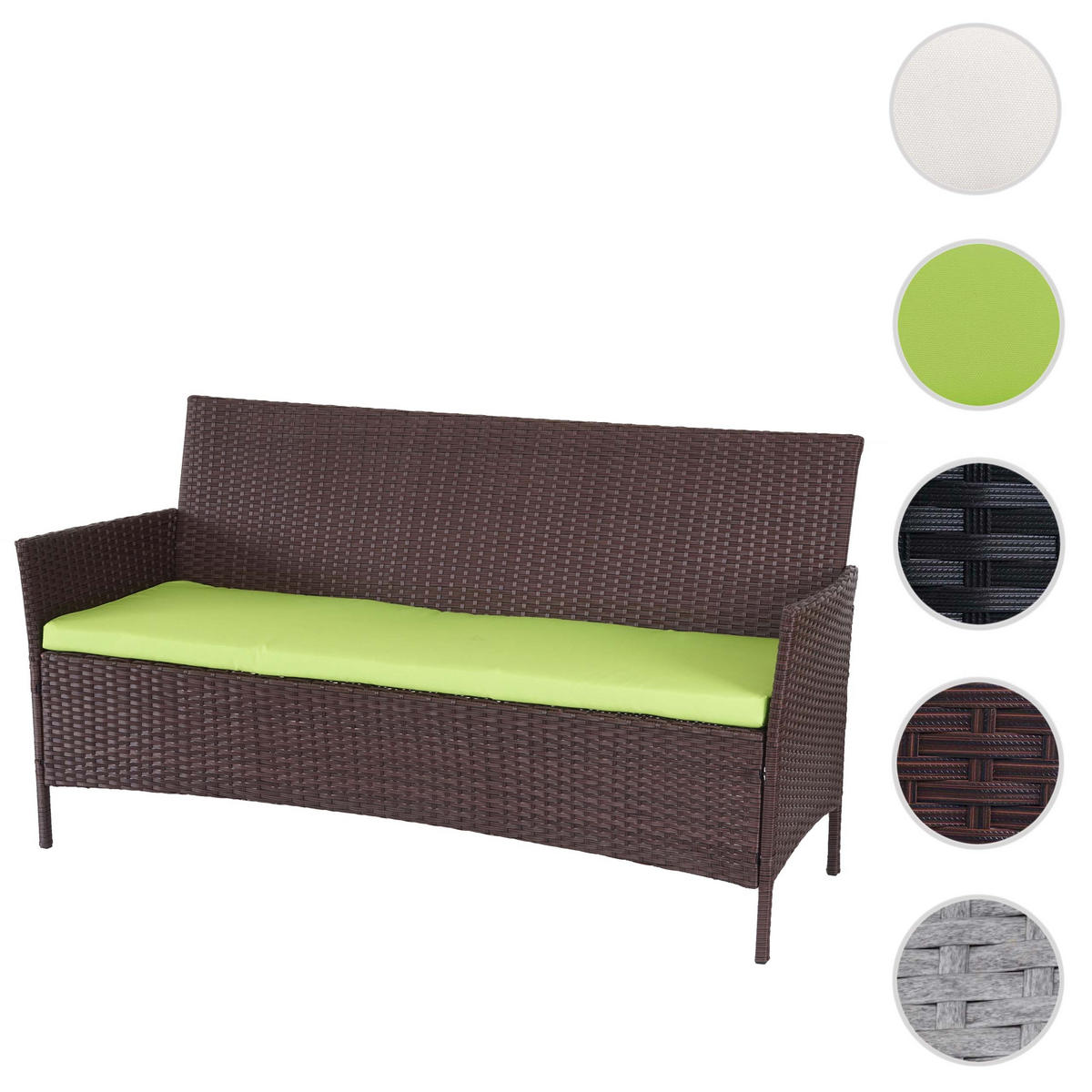 3-SITZER POLY-RATTAN GARTENBANK Braun, Grün - Braun/Grün, Kunststoff (154/82/60cm) - MCW
