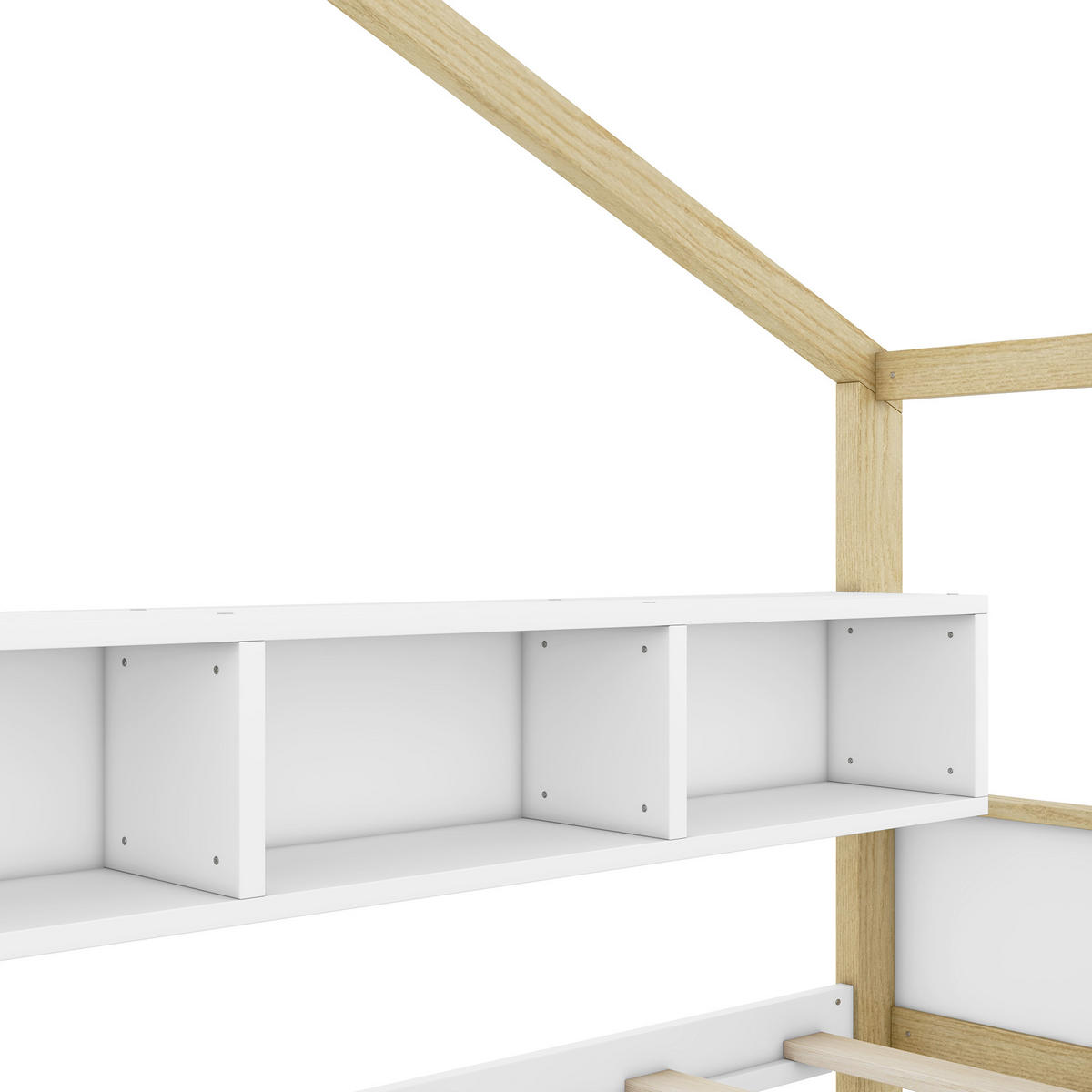 HAUSBETT 140/200 cm DE-04750, mit Ausziehbett und vier Staufächern in Weiß - Weiß/Naturfarben, Holz/Holzwerkstoff (140/200cm) - ComfortXL