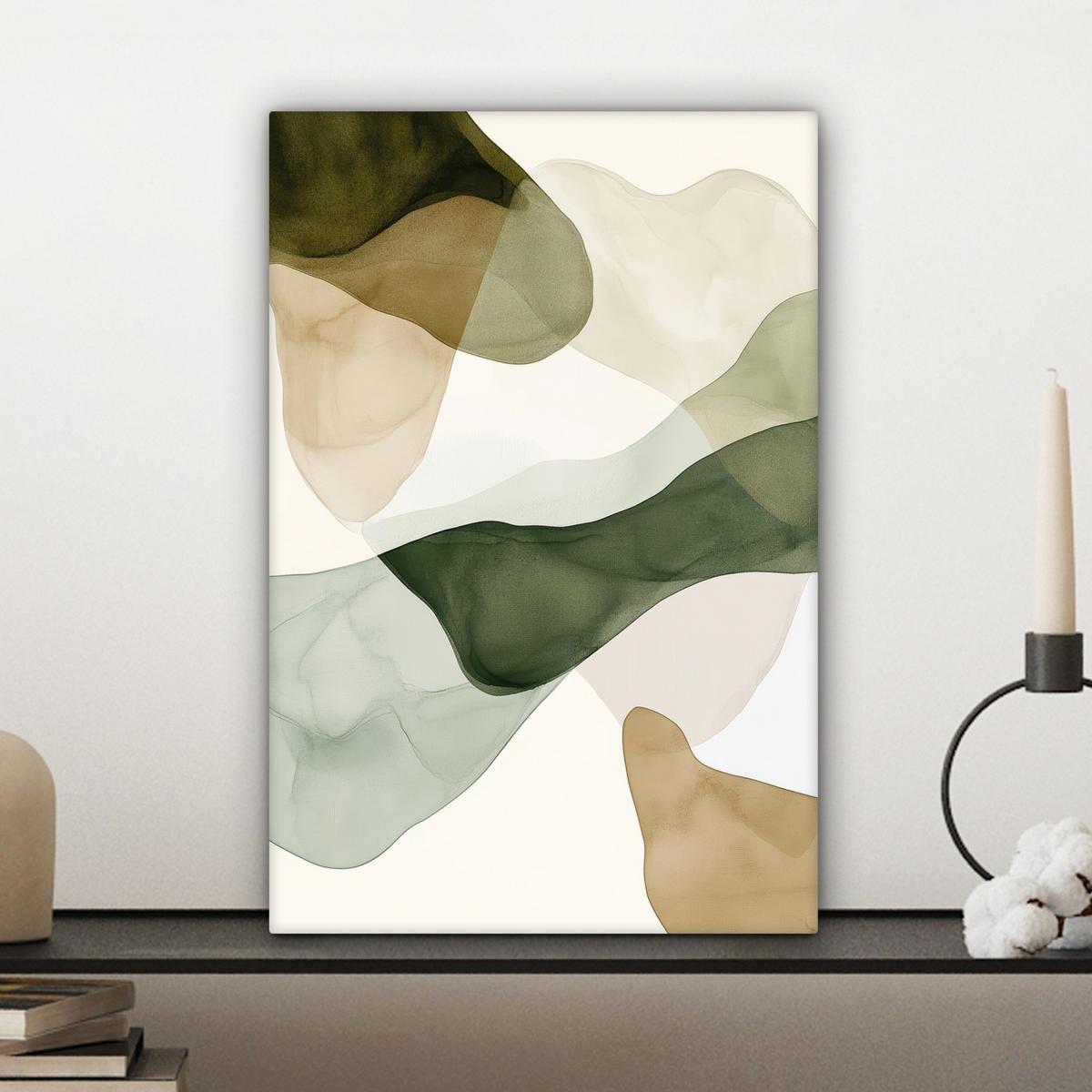 LEINWANDBILD Japandi - Abstrakt - Grün Deko Wohnzimmer 20x30 cm - Multicolor, Textil (20/30cm) - MuchoWow