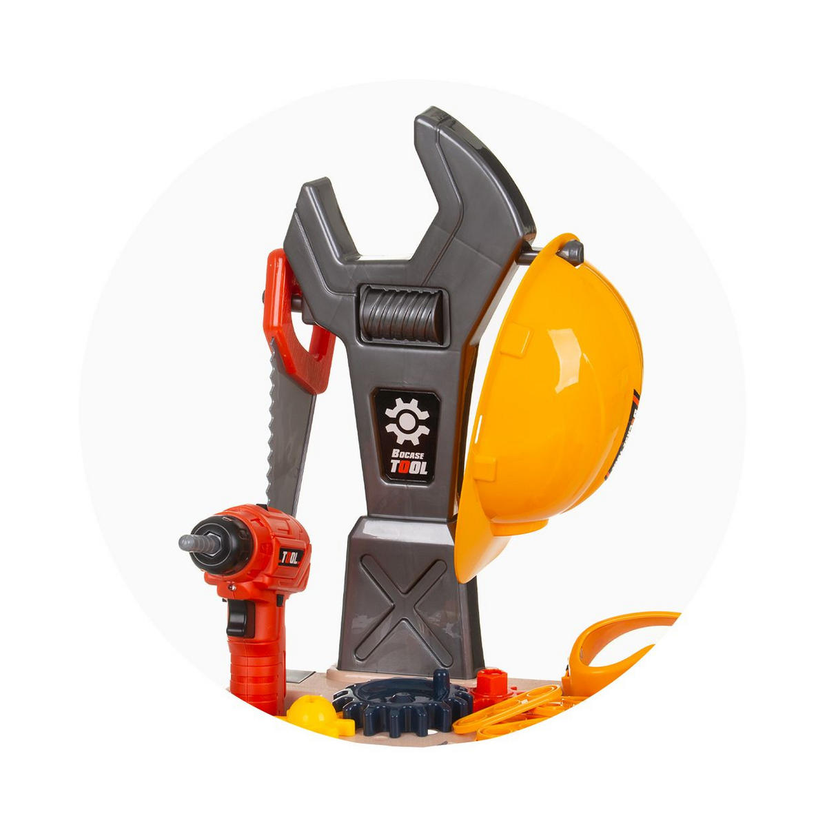 SPIELWERKZEUG Kinderwerkbank 63-teilig grau 63-teilig, Spielzeugwerkzeugset, Helm, Säge, Bohrer, Schrauben - Grau, Kunststoff (29/71/51cm) - Chipolino