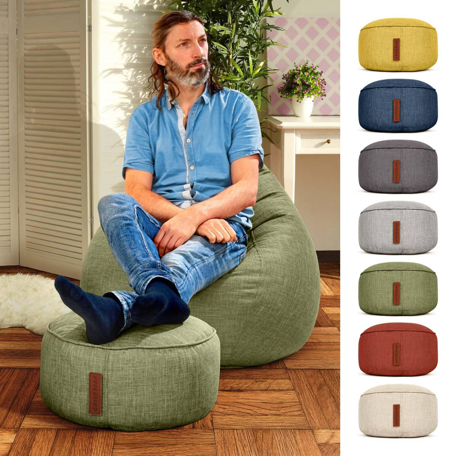 SITZSACK-HOCKER "Home Linen" 45x25cm - Grün, Textil (45/25/45cm) - Green Bean