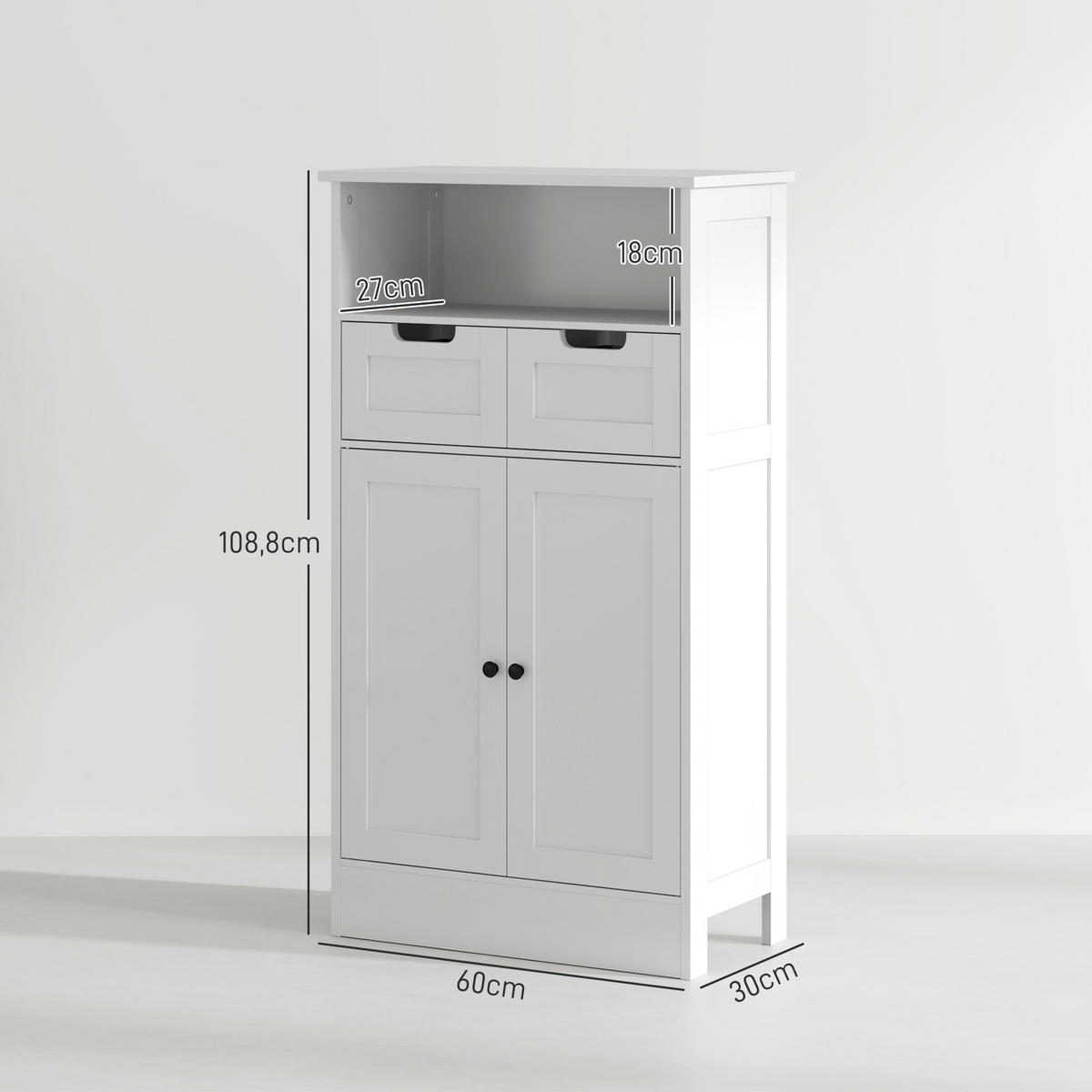 BADEZIMMERSCHRANK, Badeschrank, 60 x 30 x 108,8 cm, Weiß - Weiß, Holzwerkstoff (60/108.8/30cm) - Kleankin