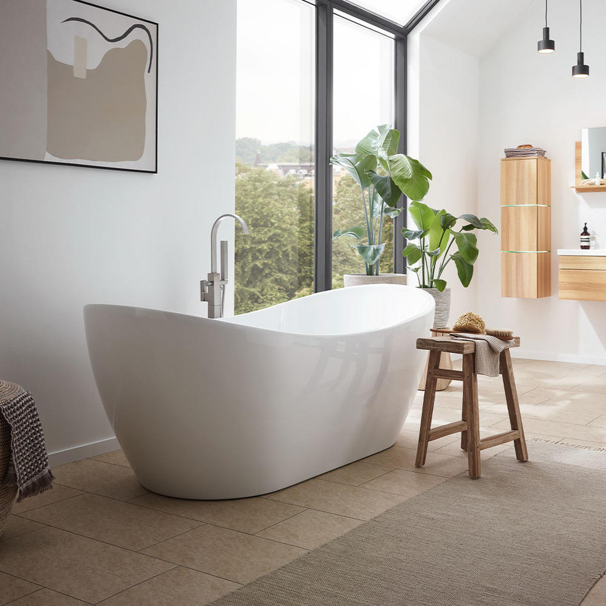 FREISTEHENDE BADEWANNE OVALO - Weiß, Keramik (170/72/80cm) - Home Deluxe