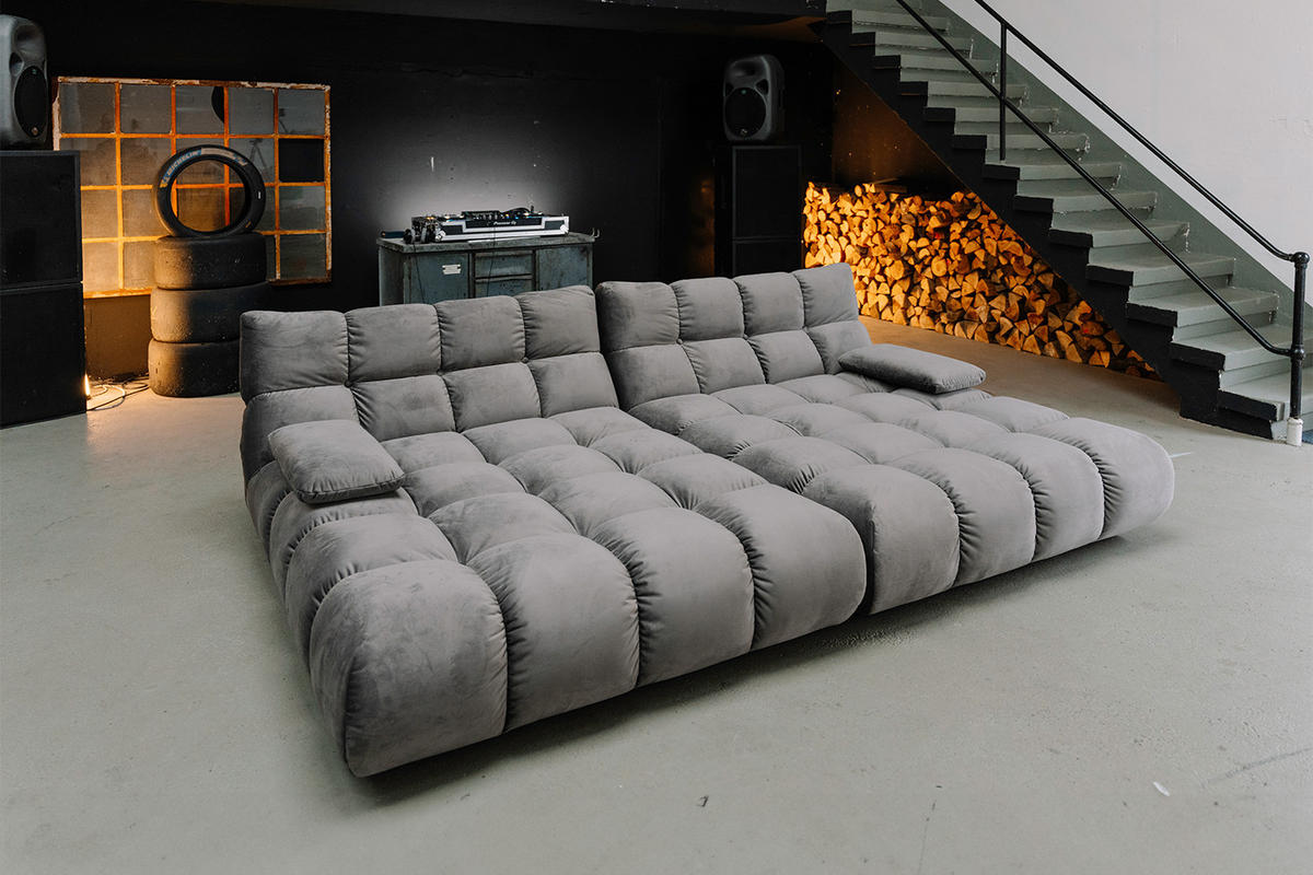 BIG SOFA VIVIEN Steingrau Velvet - Schwarz/Grau, Kunststoff/Textil (296/85/178cm) - KAWOLA