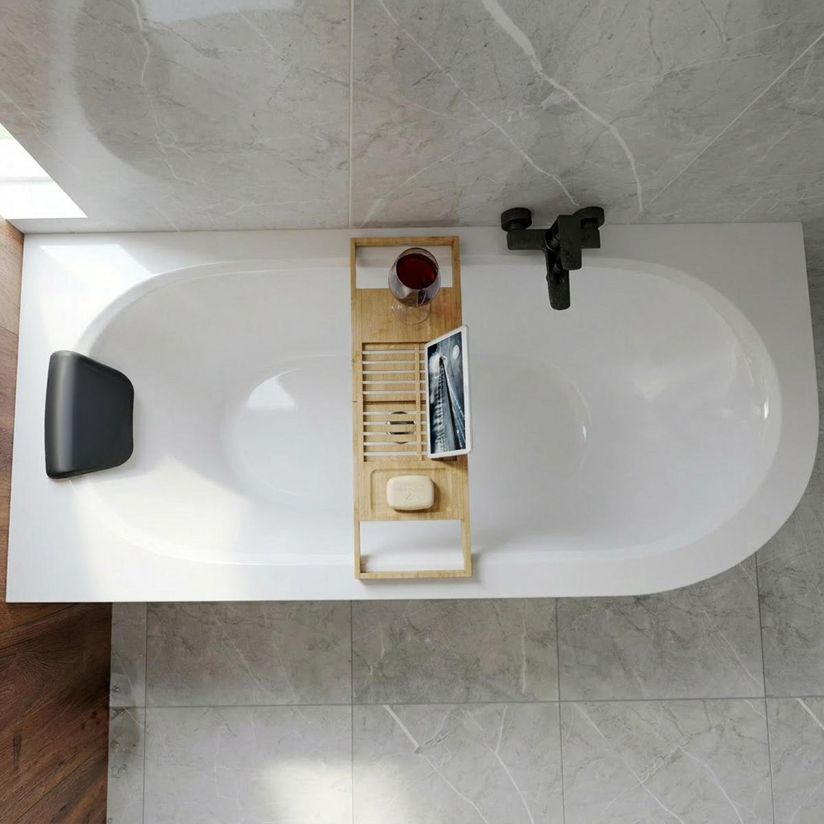 BADEWANNE Eckwanne AVITA 150/75 Links + Kopfstütze Ablauf Füße - Weiß, Kunststoff (75/55.5/150cm) - bad land