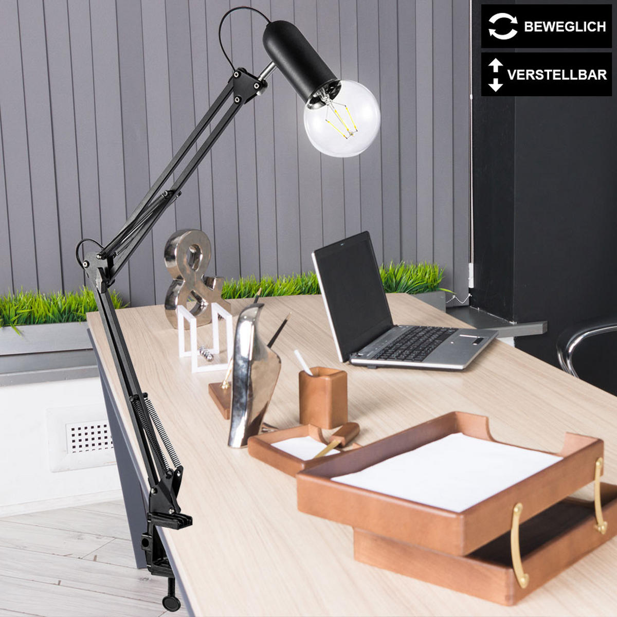 TISCHLEUCHTE Klemmleuchte Schwarz verstellbar - Schwarz, Metall (82/71/76cm)