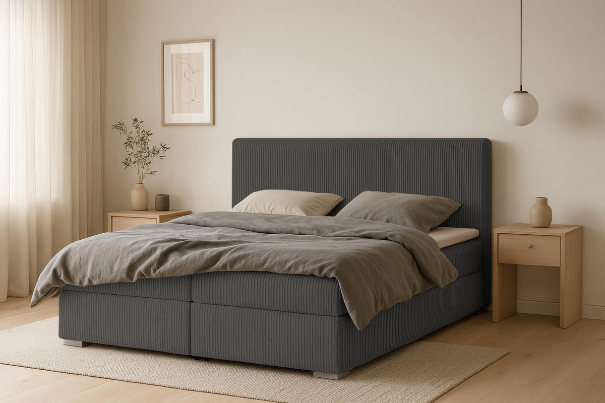 BOXBETT LON IV 160/200 in Cord Anthrazit H3 - Anthrazit, Holz/Holzwerkstoff (160/200cm) - Deine Möbel 24
