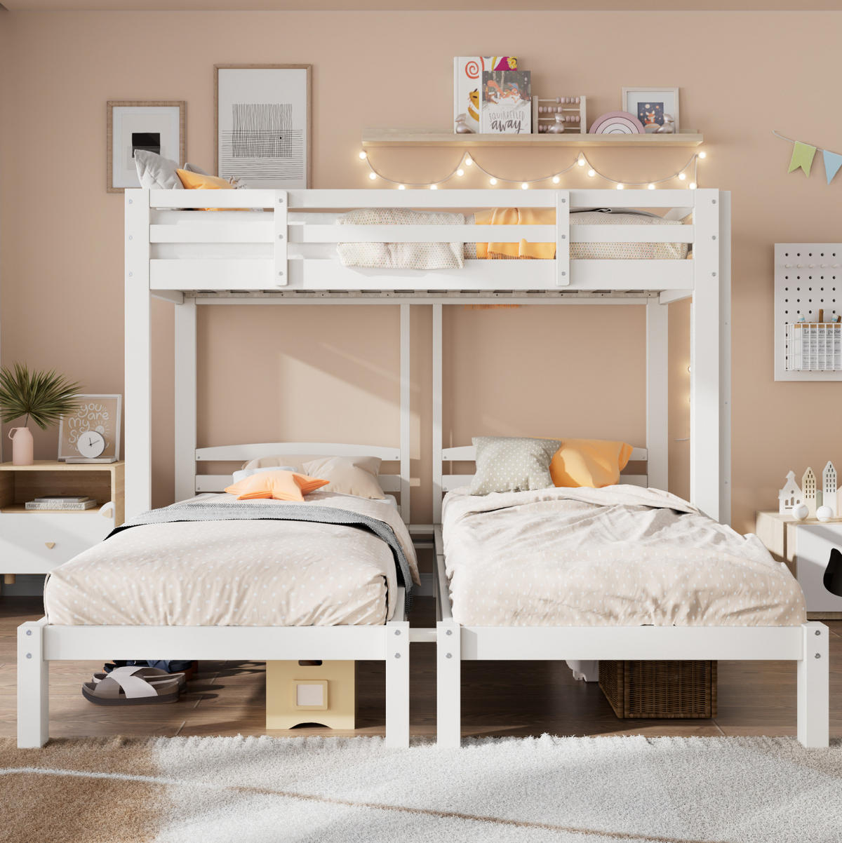 PATROVÁ postel 90/200 cm bílá z masivního dřeva s bočním žebříkem - bílá, dřevo (90/200cm) - OKWISH
