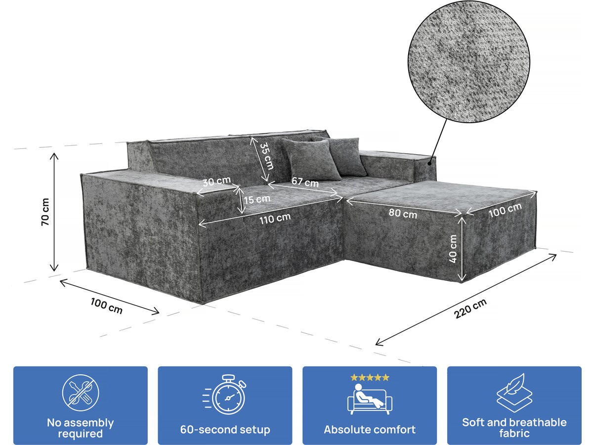 3-SITZER-SOFA Lusso Grau - Grau, Textil (220/70/100cm) - Habitat Garten