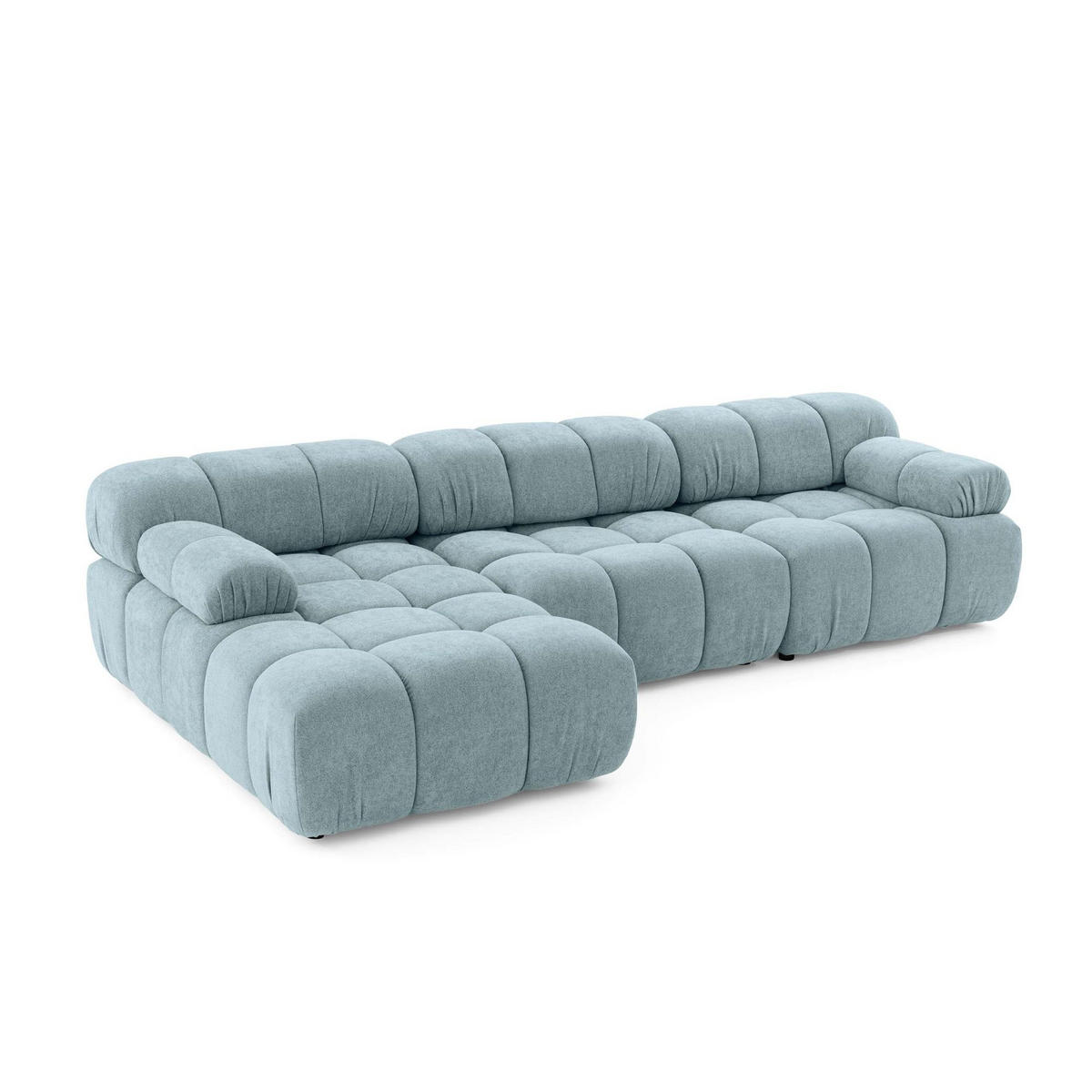 MODULARES Ecksofa MOMENTUM L, Links, Breite 282 cm, strukturierter Stoff, Hellblau - Chromfarben/Hellblau, Holz/Textil (282/155cm) - Muffo