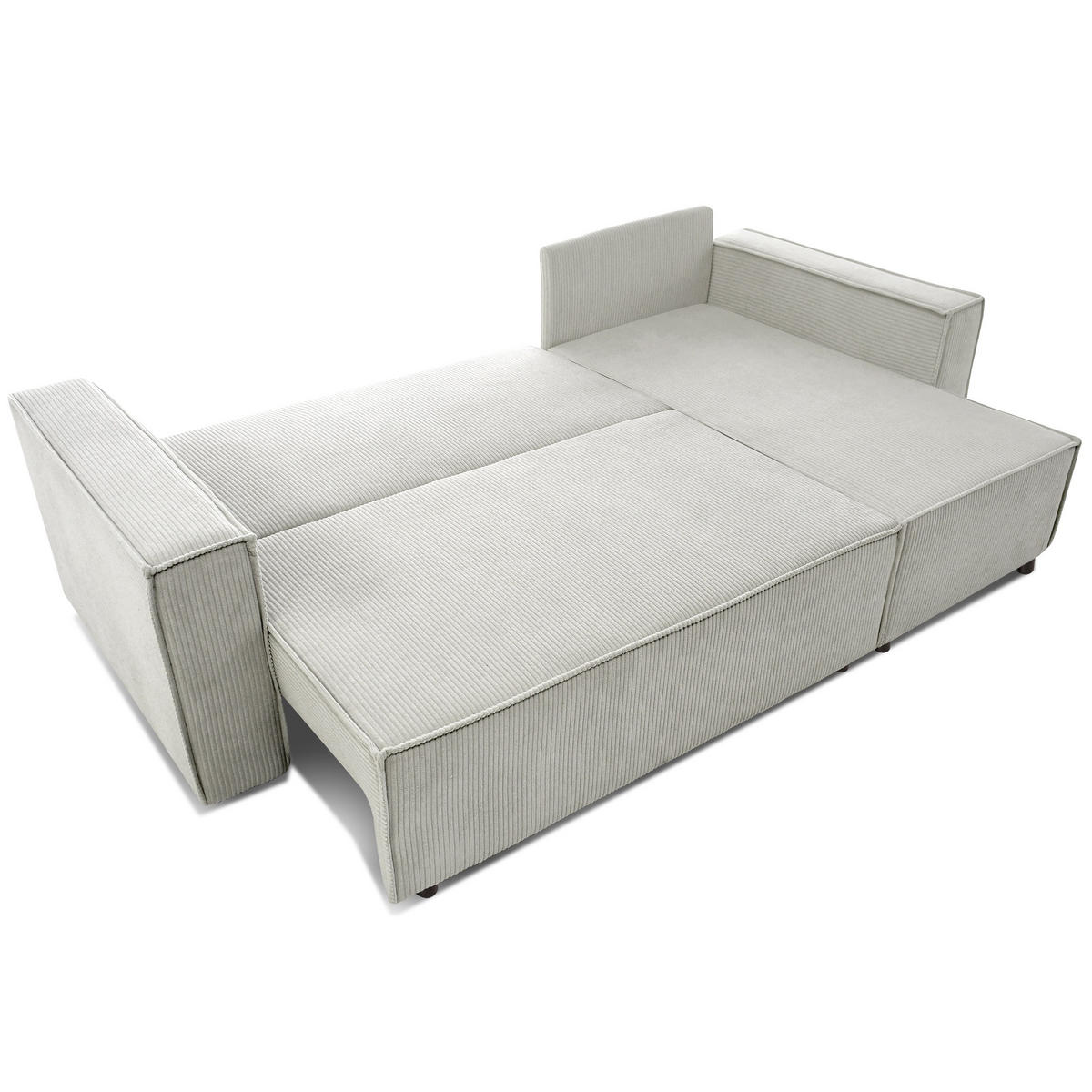 ECKSCHLAFSOFA Neapol mit Bettkasten, 255 cm, Cord-Stoff, Beige - Beige/Schwarz, Textil (256/148cm) - Beautysofa