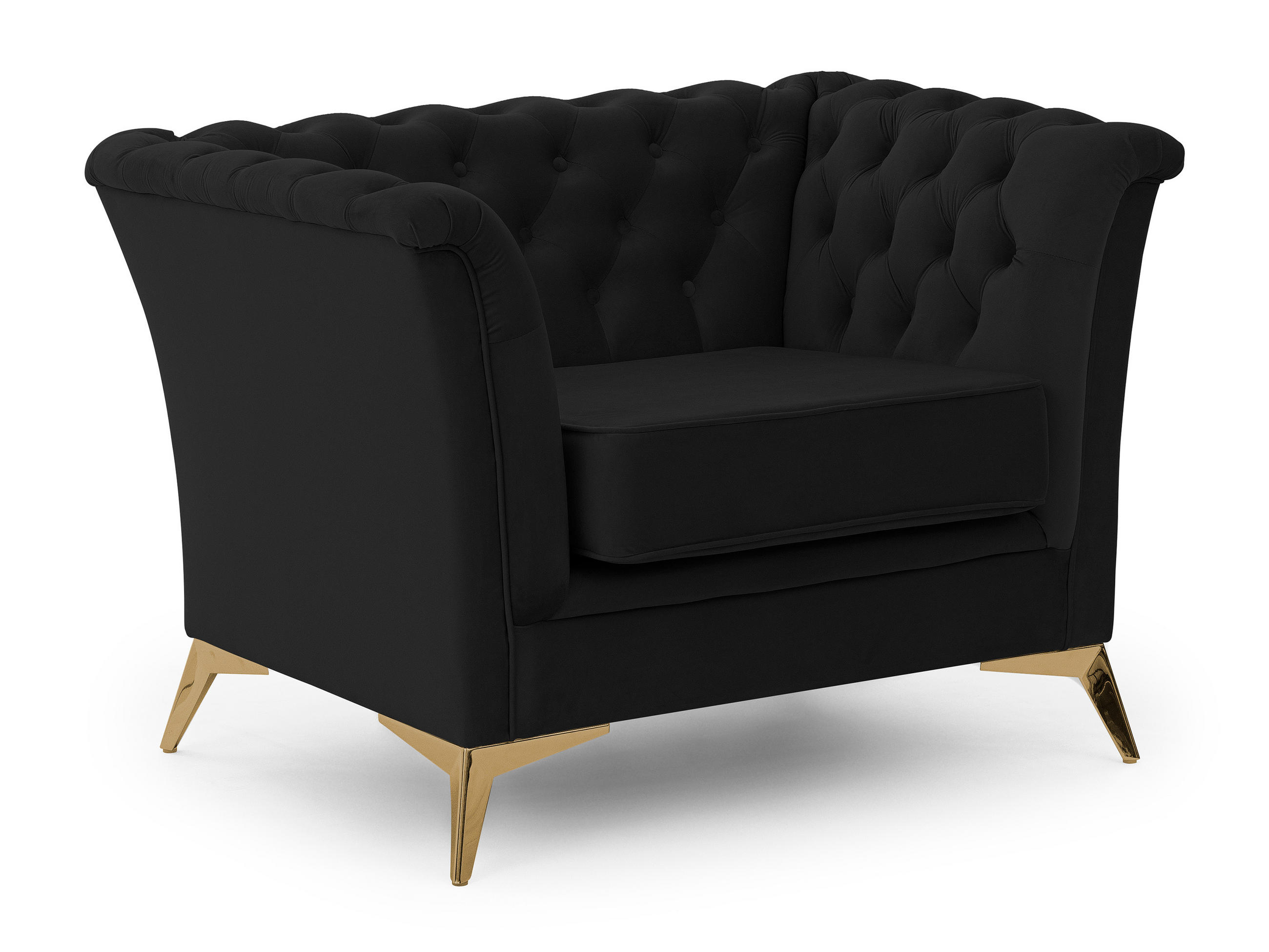 CHESTERFIELD-SESSEL Whitby Schwarz Samt mit goldenen Füßen - Goldfarben/Schwarz, Holz/Textil (116/78/82cm) - S-Style Möbel
