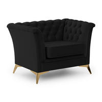 CHESTERFIELD-SESSEL Whitby Schwarz Samt mit goldenen Füßen - Goldfarben/Schwarz, Holz/Textil (116/78/82cm) - S-Style Möbel