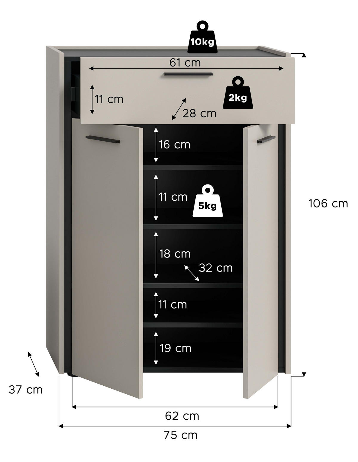 SCHUHKOMMODE EMIL (B/H/T: ca. 75/106/37 cm) in Kaschmir/Kaschmir - Kaschmir, Holzwerkstoff (75/106/37cm)
