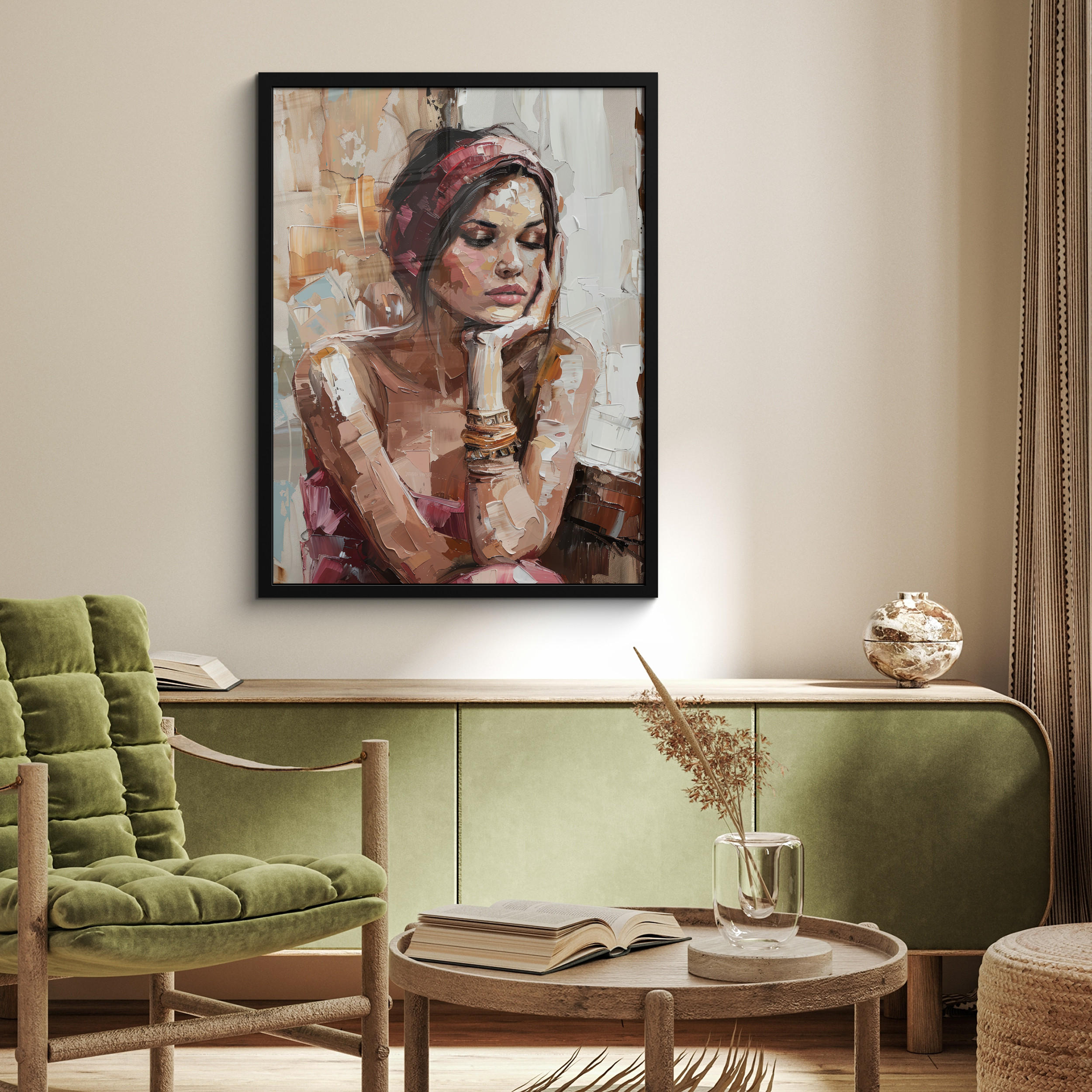 GERAHMTES BILD Frau - Lackierung - Porträt - Modern 60x80 cm - Altrosa, Papier (60/80cm) - MuchoWow