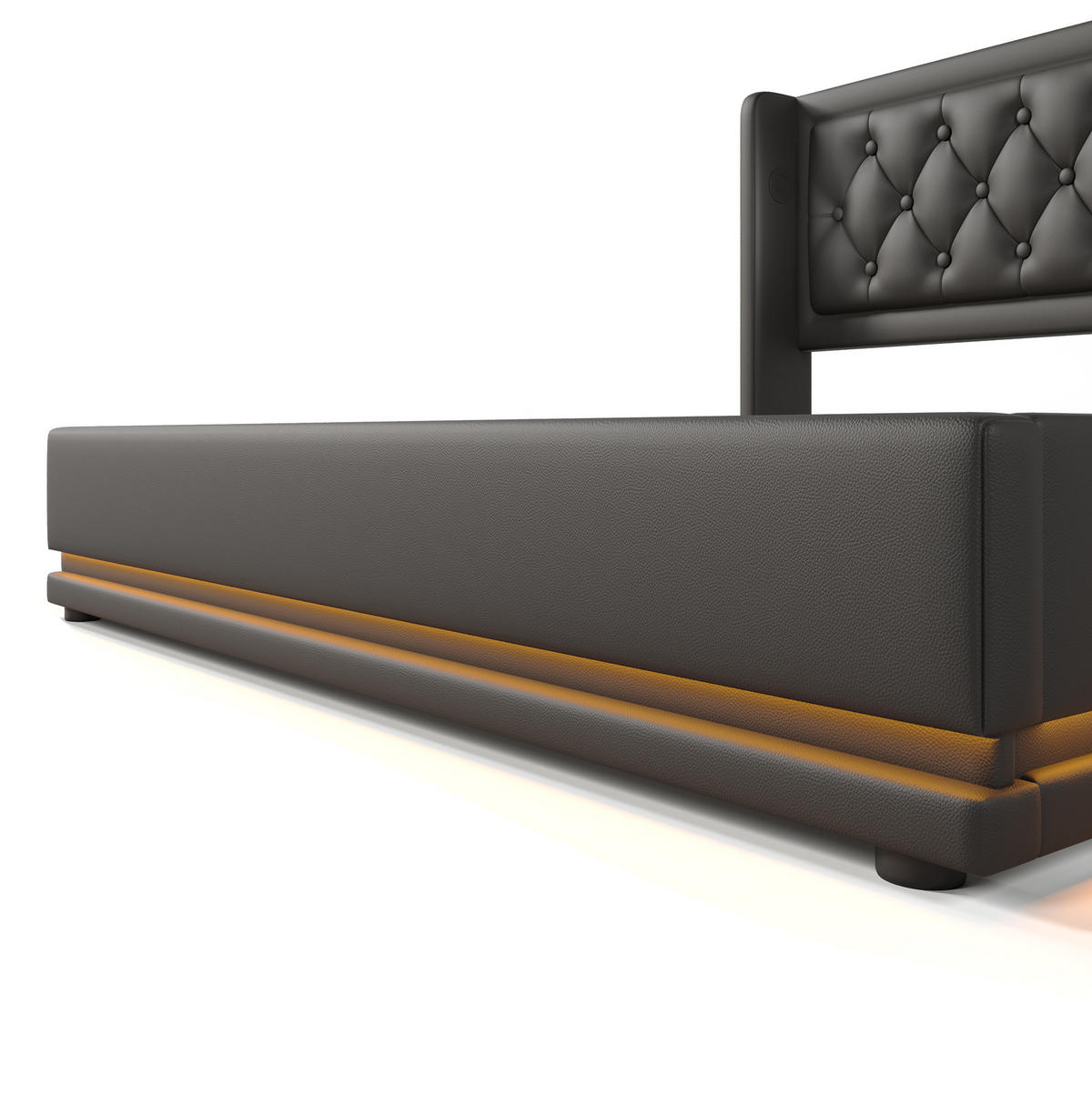 ČALÚNENÁ posteľ z PU 140x200 cm čierna s hydraulickým úložným priestorom, USB-C a LED osvetlením - čierna, koža (140/200cm) - Modfu