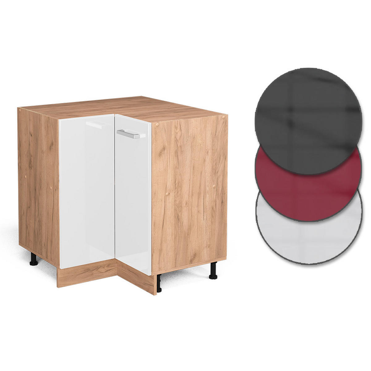 ECKUNTERSCHRANK R-Line Weiß Hochglanz 75.6 cm ohne AP - Honigeiche/Weiß Hochglanz, Holzwerkstoff (75.6/81.6/46cm) - Vicco