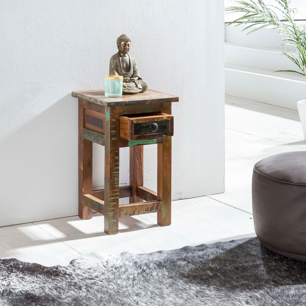 BEISTELLTISCH – Mango Massivholz Braun mit Schublade Shabby Chic - Braun, Holz (30/30/50cm) - KADIMA DESIGN