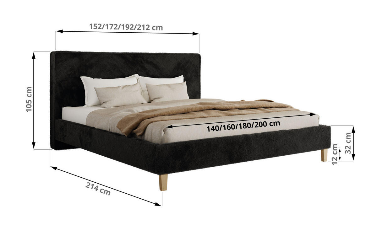 ČALÚNENÁ POSTEĽ LUMARO CLASSIC 140/200 - Čierna Plyš - Matrac Multipocket - čierna/jadrový buk, drevo/textil (140/200cm) - MKS