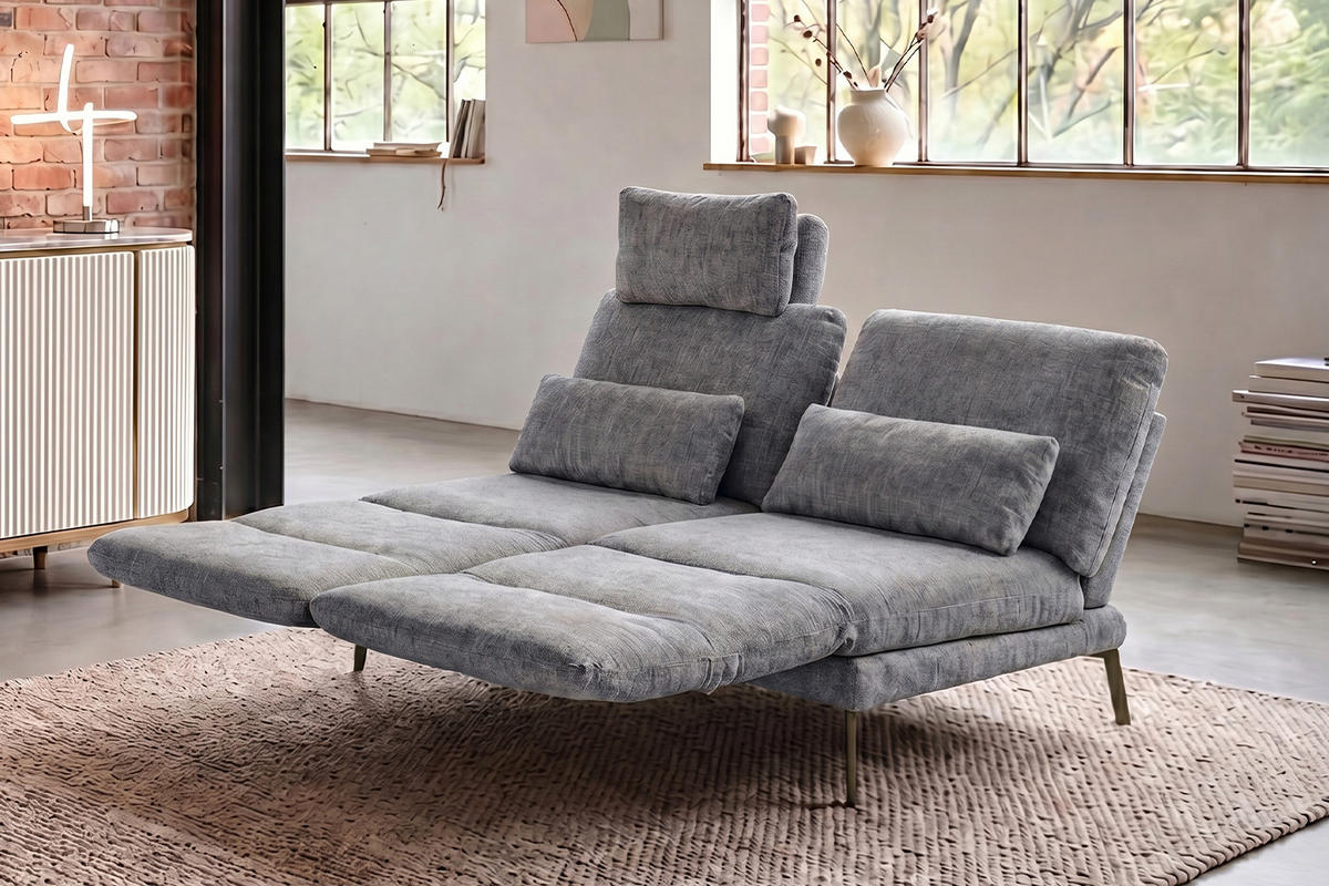 SOFA HOLLY Grau Flachgewebe - Braun/Grau, Textil/Metall (176/90/92cm) - KAWOLA
