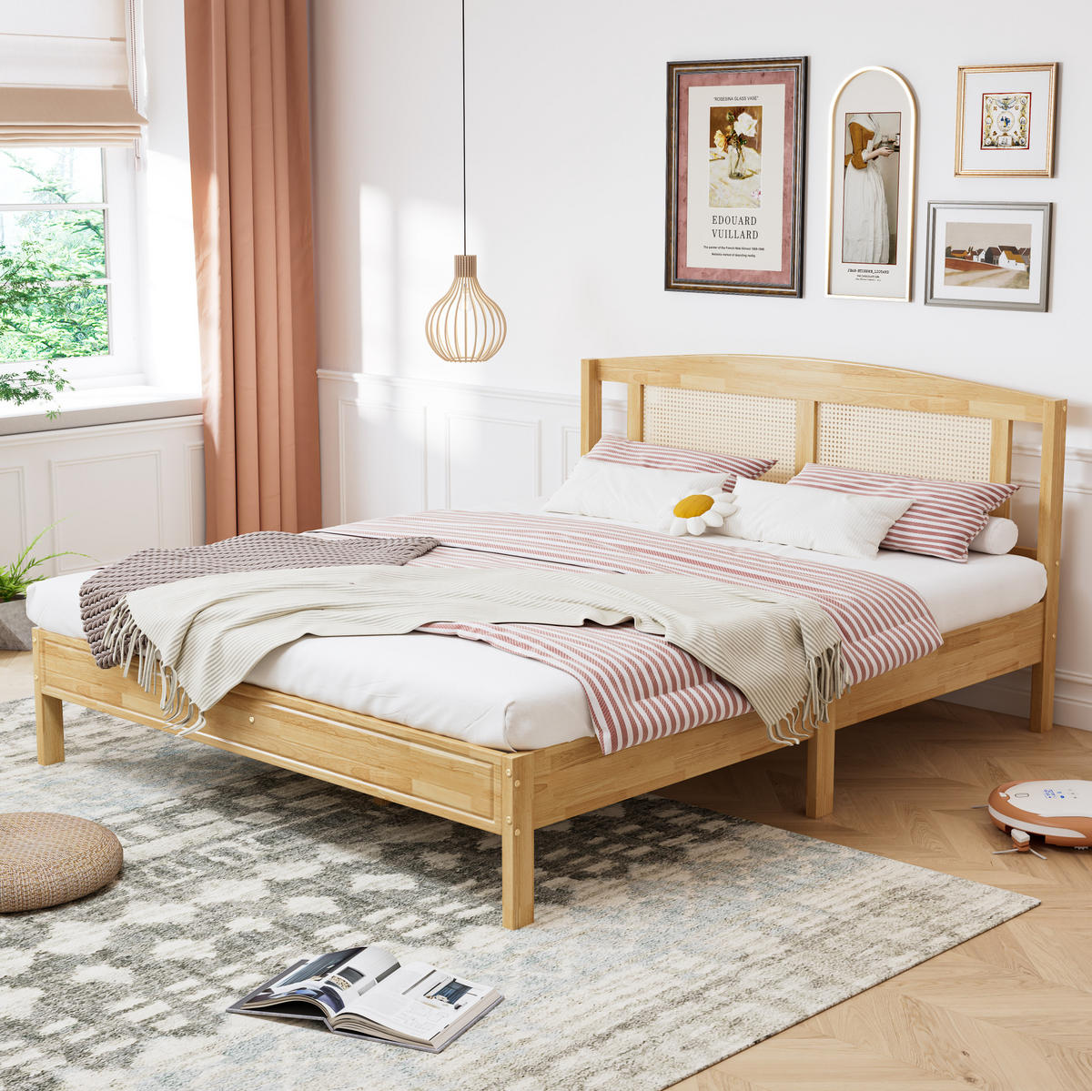 POLSTERBETT 160/200 cm Natur aus Kiefer und PE-Rattan mit 15 Latten - Naturfarben, Holzwerkstoff (160/200cm) - OKMYHOME