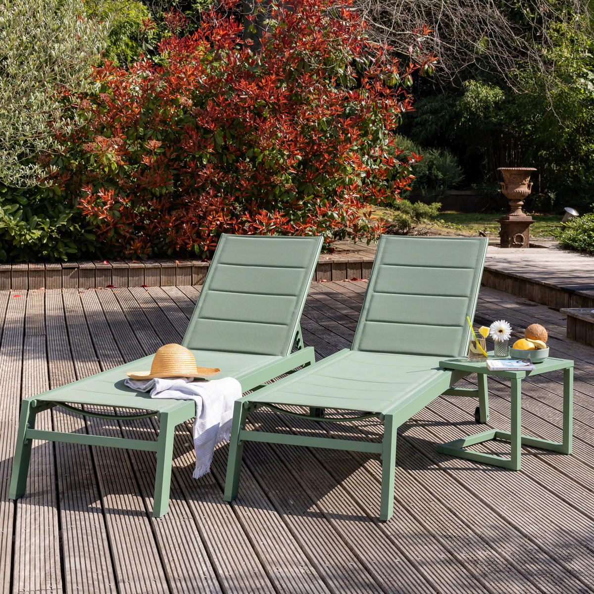 SONNENLIEGEN Barbados Salbeigrün und Salbeigrün 2er-Set - Grün, Metall (61/95/198cm) - Happy Garden