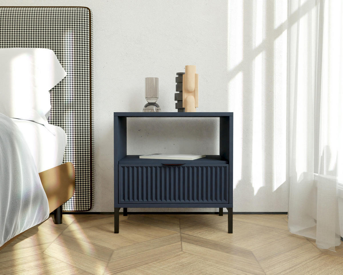 NACHTSCHRANK WAVE 54/40/55 cm Indigo - Schwarz/Dunkelblau, Holzwerkstoff/Metall (54.4/55.1/40.6cm) - Idohome