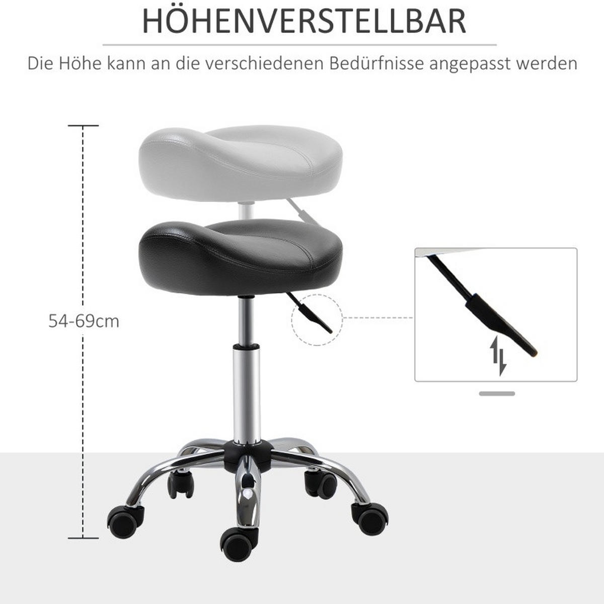 ROLLHOCKER höhenverstellbar 48 x 48 x 54-69 cm Kunstleder Black - Schwarz, Metall (48/69/48cm) - Meubliv
