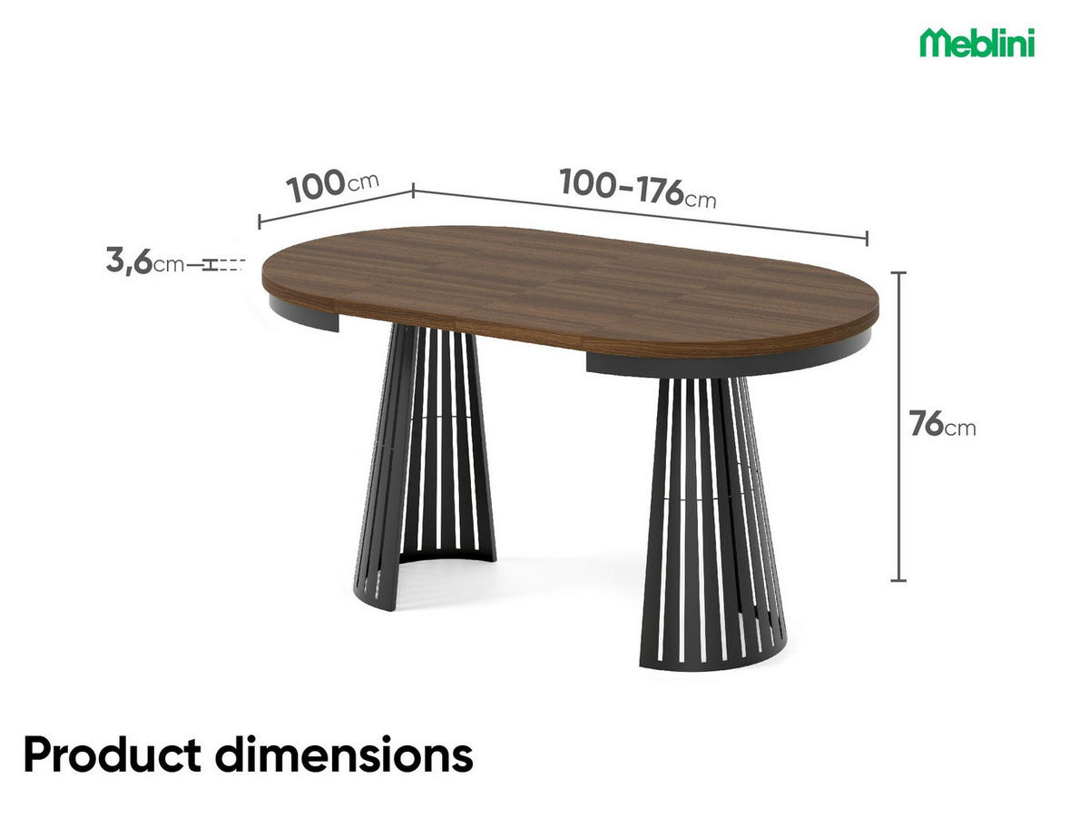ESSTISCH Cone Bis - Schwarz/Haselnussfarben, Holzwerkstoff/Metall (100/100/76cm) - Meblini