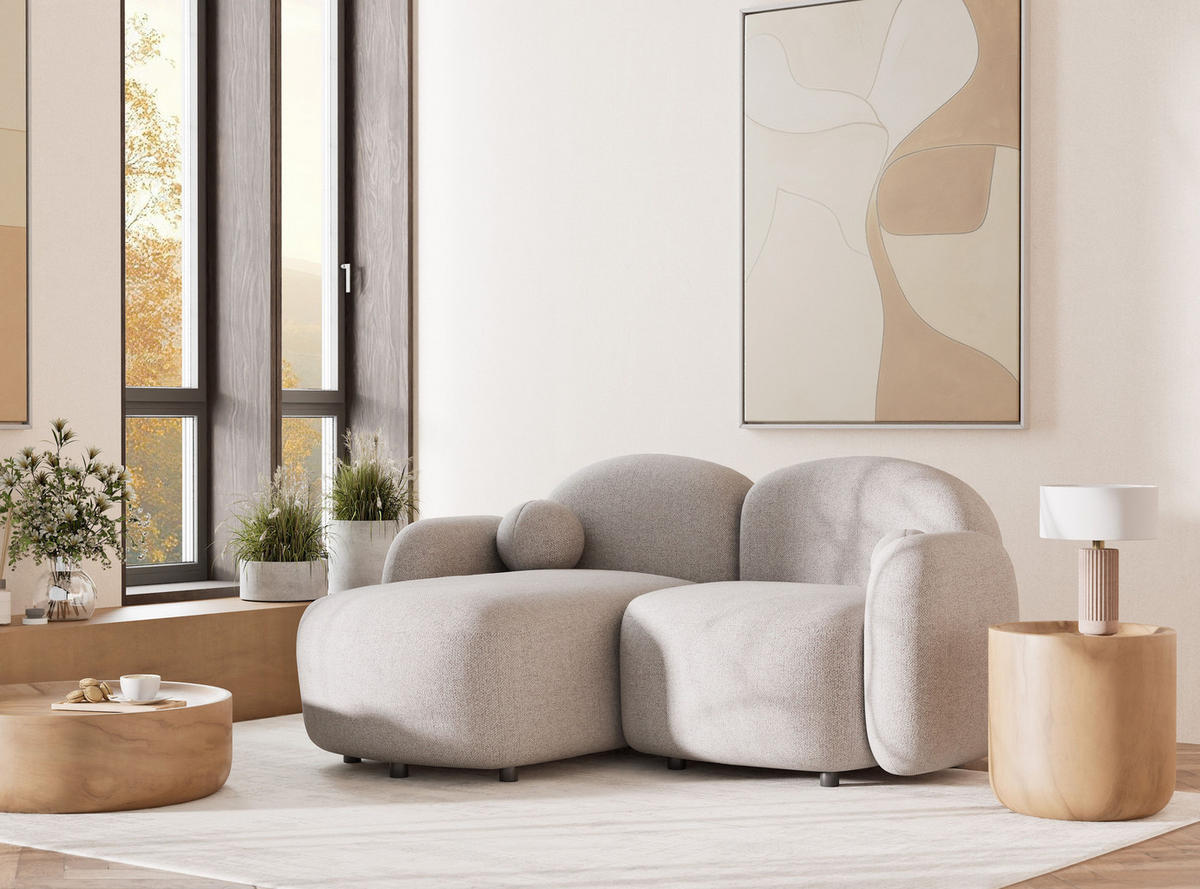 ECKSOFA Bahama Beige Webstoff - Links Seite - Beige/Schwarz, Holz/Holzwerkstoff (146/190cm) - Maison de Reve