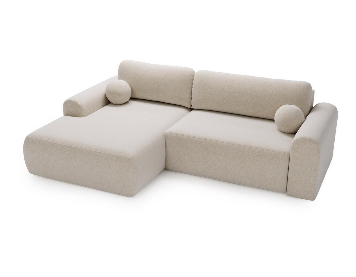 ECKSOFA Aurora Creme, mit Schlaffunktion in Lambi Stoff, linke seite - Creme, Holzwerkstoff/Textil (257/177cm) - Bettso