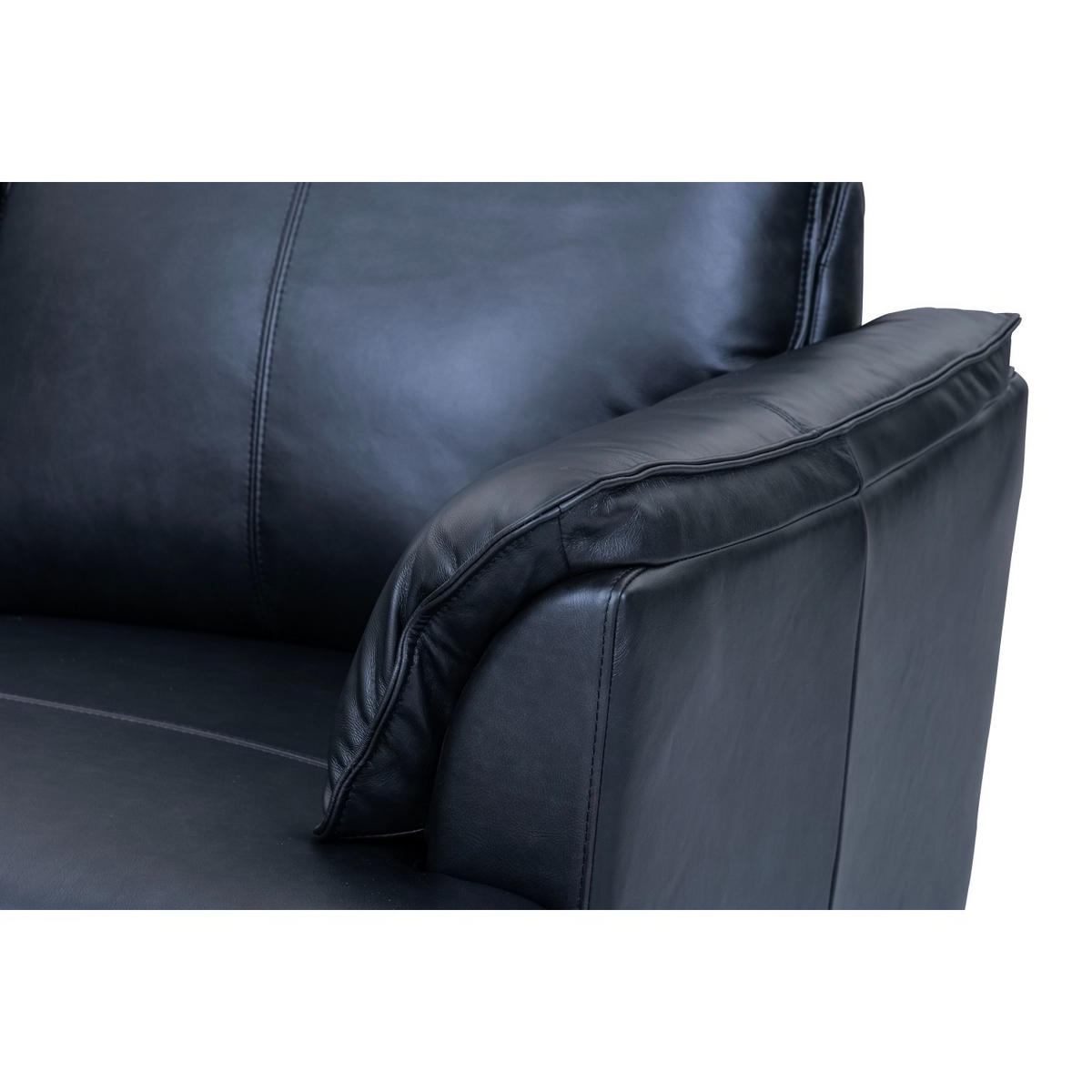 DREISITZER-SOFA Echtleder Schwarz - Schwarz, Leder/Metall (195/88/90cm) - Furnhouse