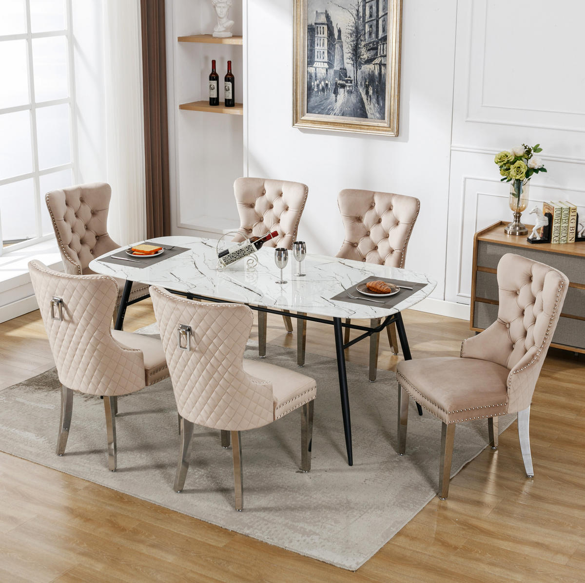 ESSZIMMERSTUHL gepolstert ca. 62,5 x 94,5 cm Samt Beige 6er-Set - Beige, Metall (62.5/94.5/53.2cm) - Meubliv