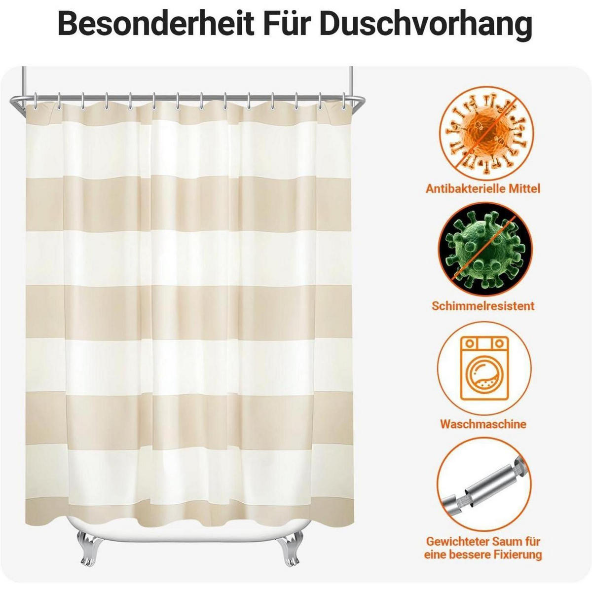 DUSCHVORHANG Beige Streifen 150 x 180 cm - Multicolor, Textil (150/180cm)