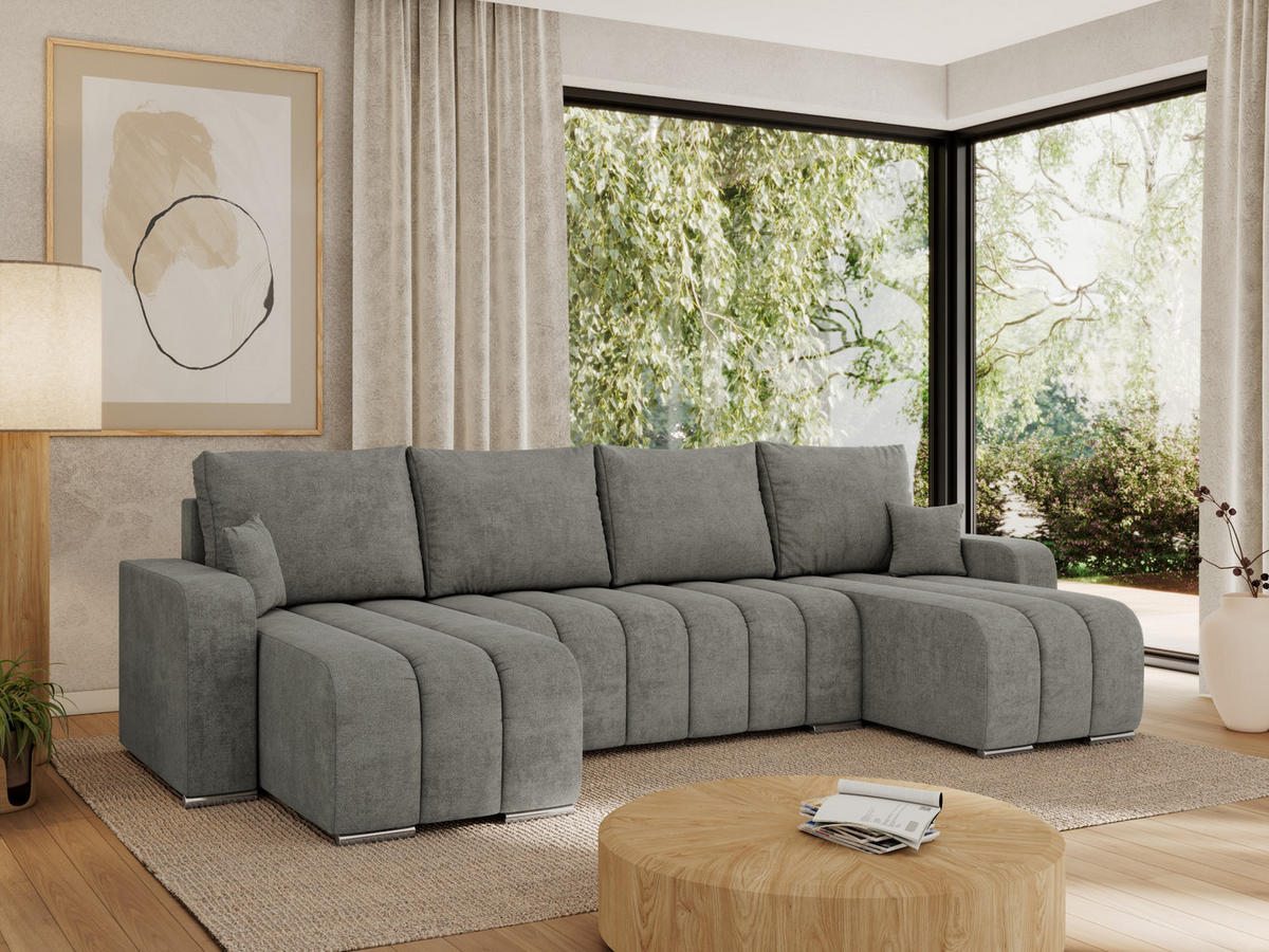 WOHNLANDSCHAFT KIRASSO U Grau Struktur - Grau, Textil/Metall (320/86/147cm) - MKS