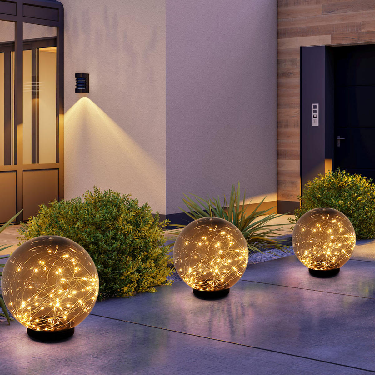 LED AUSSENLEUCHTE Kugel Grau 2er Set - Grau, Kunststoff (15/15/26cm) - Globo Lighting