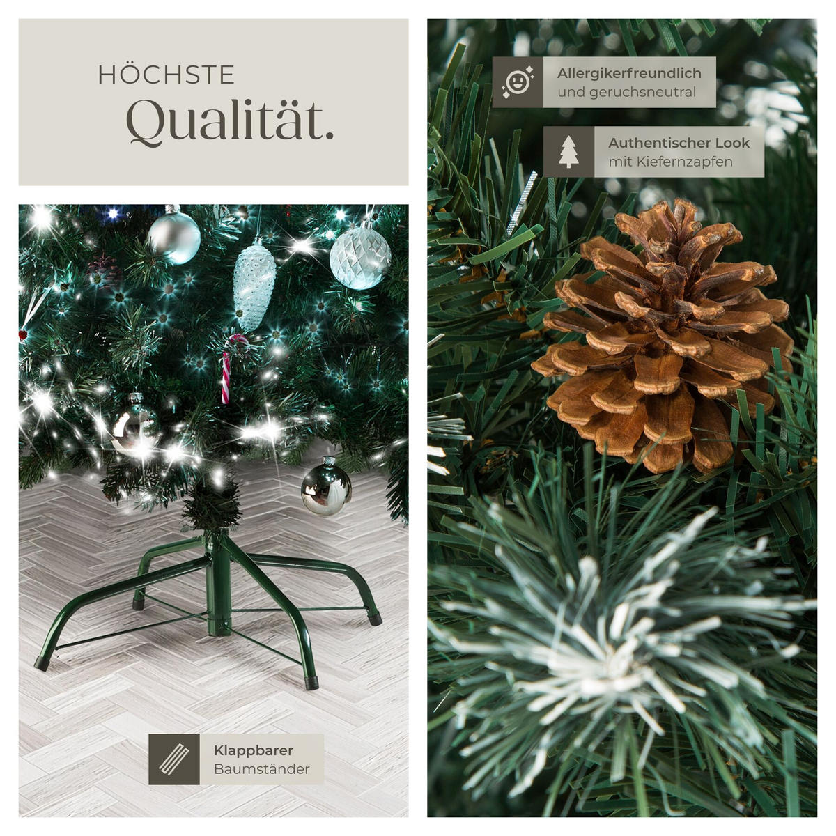 WEIHNACHTSBAUM , inklusive Metallständer mit Kunststoffkappen, grün - Grün, Kunststoff (180cm) - tectake