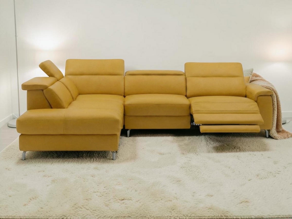 ECKSOFA Ambassador Echtleder mit 1 x Relaxfunktion Senfgelb - Gelb, Leder/Metall (224/272cm)