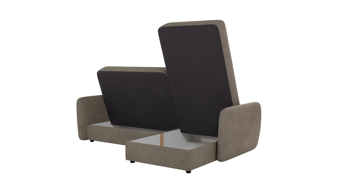 ECKSOFA Lupo Dunkelbeige Mikrofaser - Beige/Schwarz, Holz/Kunststoff (232/147cm) - S-Style Möbel