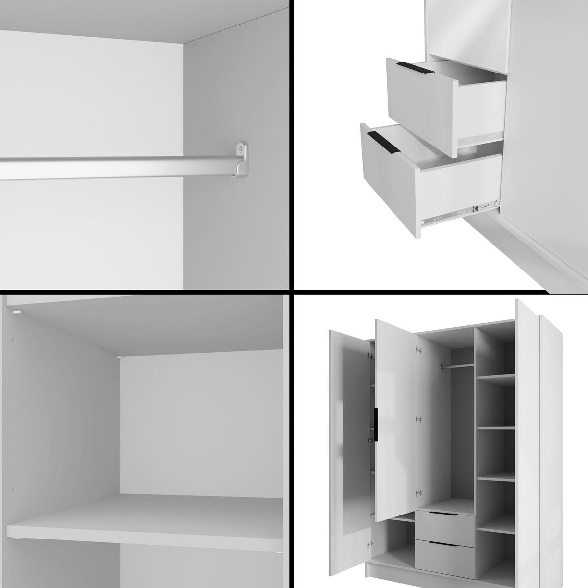 KLEIDERSCHRANK mit Spiegel und Flügeltüren KOLIN 150x200cm Weiß/Weiß - Weiß, Holzwerkstoff (150/200/51cm) - ALTDECOR