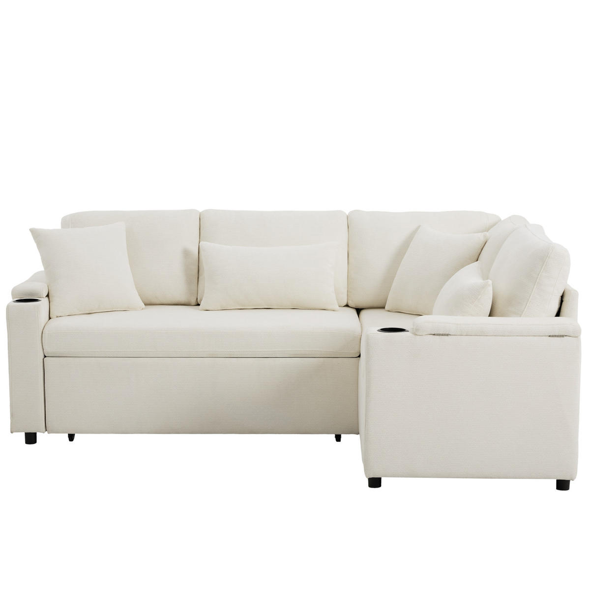 SCHLAFSOFA 206.5x141x86 cm aus Chenille L-förmiges 4-Sitzer, beige - Beige, Textil (141/206.5cm) - Luhomfu