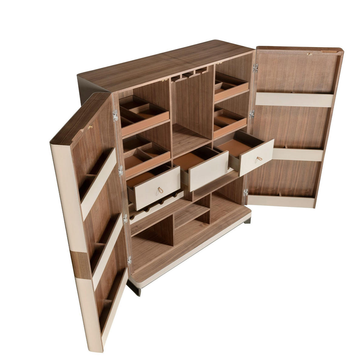 HIGHBOARD aus Leder, Nussbaum und poliertem Stahl 120/50/150 cm - Silberfarben/Walnussfarben, Leder/Holz (120/150/50cm) - ANGEL CERDA