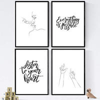 POSTER Set mit 4 ‚Hör auf dein Herz‘ A4 Schwarzer Rahmen - Schwarz, Papier (29.7/3cm) - Nacnic