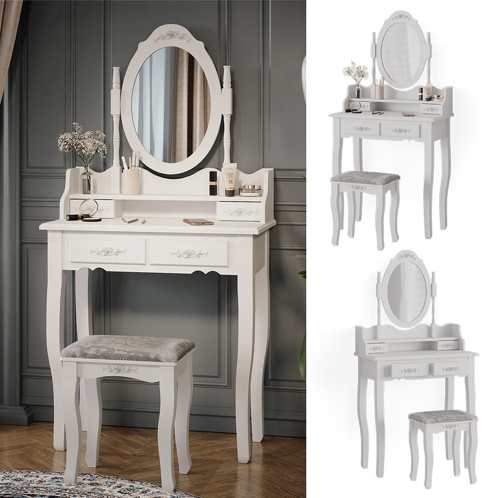 SCHMINKTISCH Meghan Weiß 75 cm mit Hocker - Weiß, Holzwerkstoff (75/146.5/40cm) - Vicco