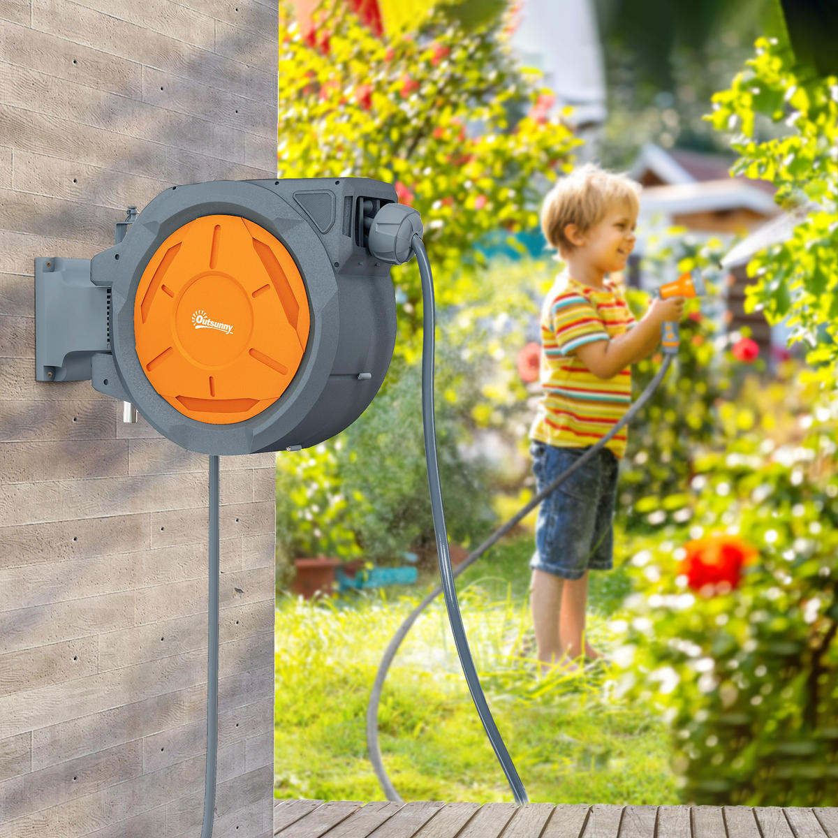 SCHLAUCHAUFROLLER DE-13819 30 m automatisch 180° schwenkbar Orange - Orange, Kunststoff (23/42/59cm) - ComfortXL