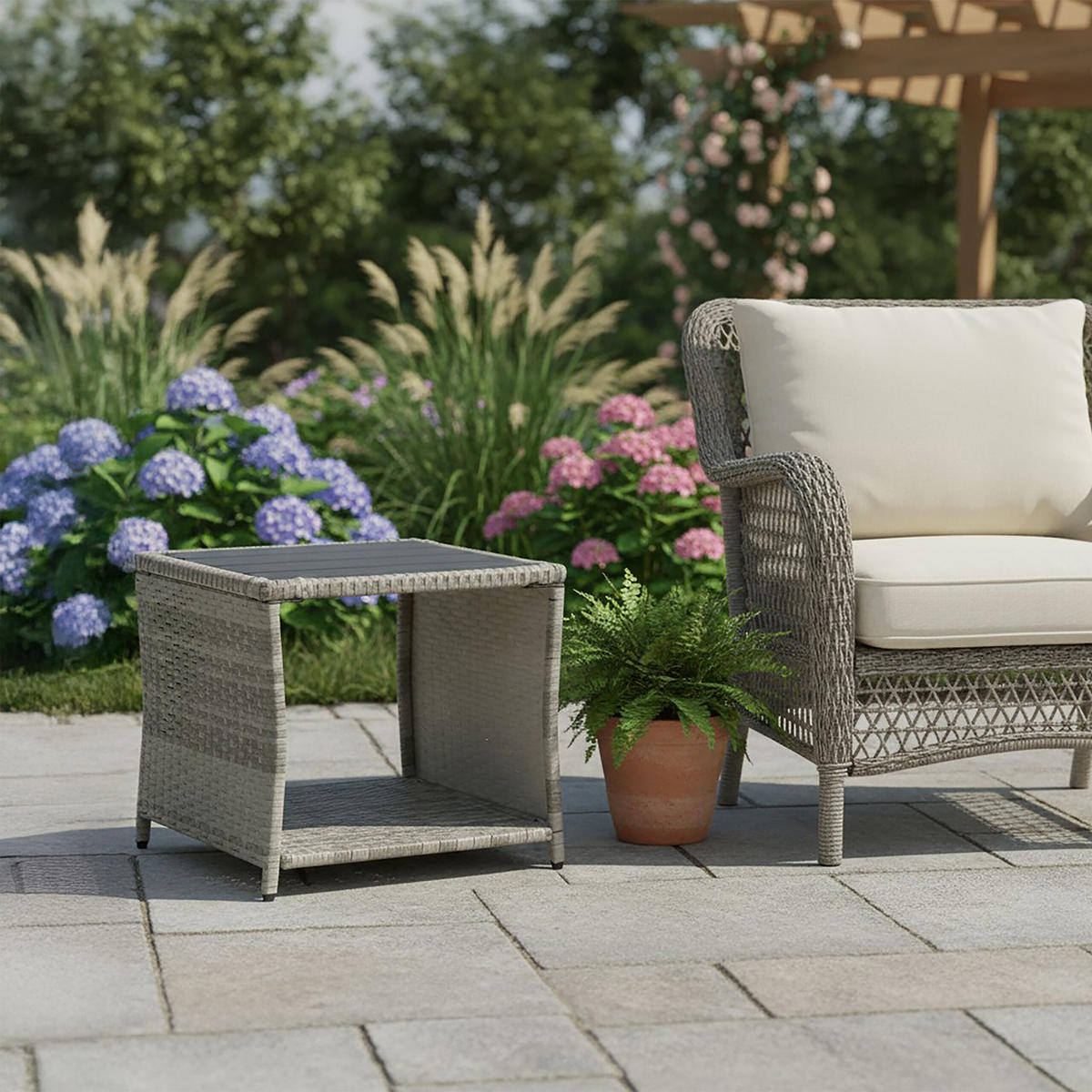 BALKONOVÝ stůl - šedá, kov/plast (45/45/40cm) - Relaxdays