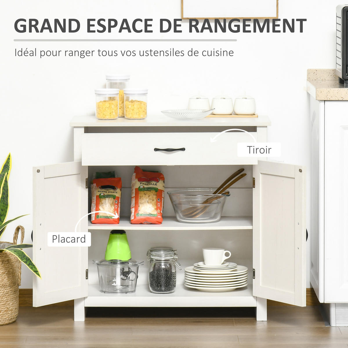 SIDEBOARD Weiß, 2 Türen, 1 Schublade, 80/39,7/80 cm - Weiß, Holz (80/80/39.7cm) - PANGIVO