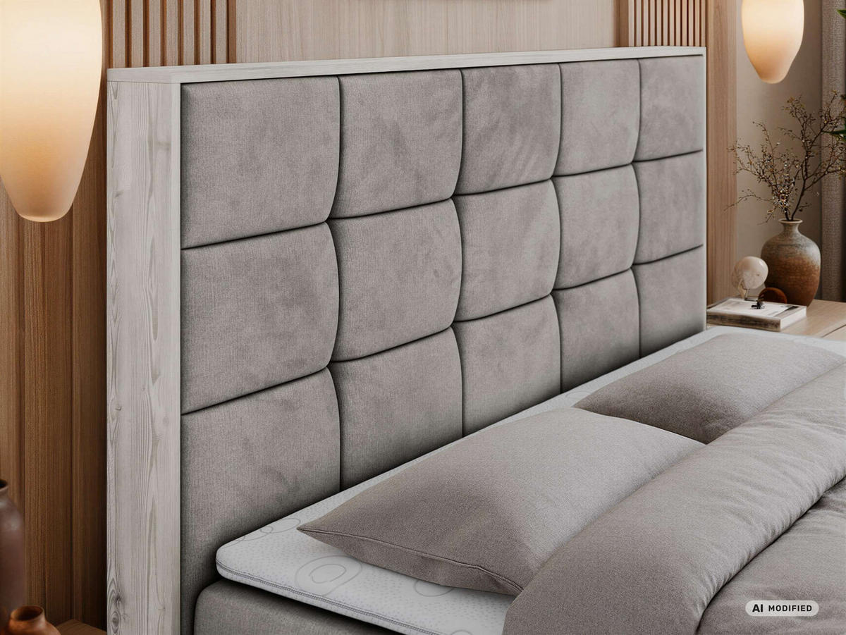 BOXSPRINGOVÁ POSTEĽ ALNOR 200/200 Svetlosivá Samet - Topper Visco - H3 (stredne tvrdý) - čierna/svetlosivá, textil/plast (200/200cm) - MKS