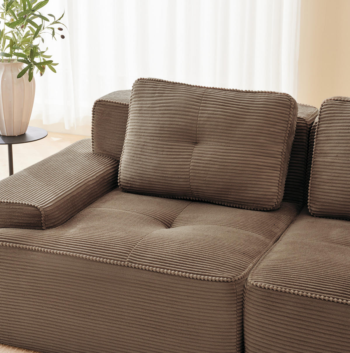 SOFA modular mit Schlaffunktion Corduroy Brown - Braun, Kunststoff (177/69/293.2cm) - Meubliv