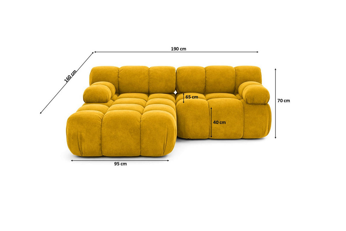 ECKSOFA L-form Mini Modular, Veloursstoff Salvador, Gelb, Links, Selia - Gelb, Holz (190/160cm) - Kaiser Möbel